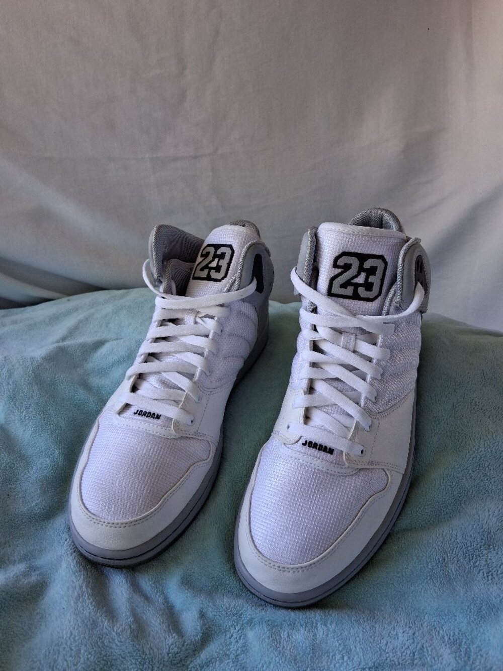 Jordan 1 Flight 4 Premium White Silver Sneakers High top Leather, Mesh. Upper 11